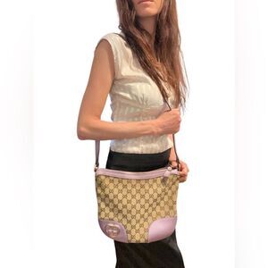 Gucci purple leather gg canvas crossbody with gold logo